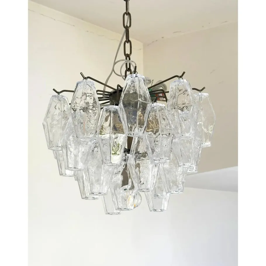 New Pamono Bronzed Chandelier with Poliedri Murano Glass by Simoeng