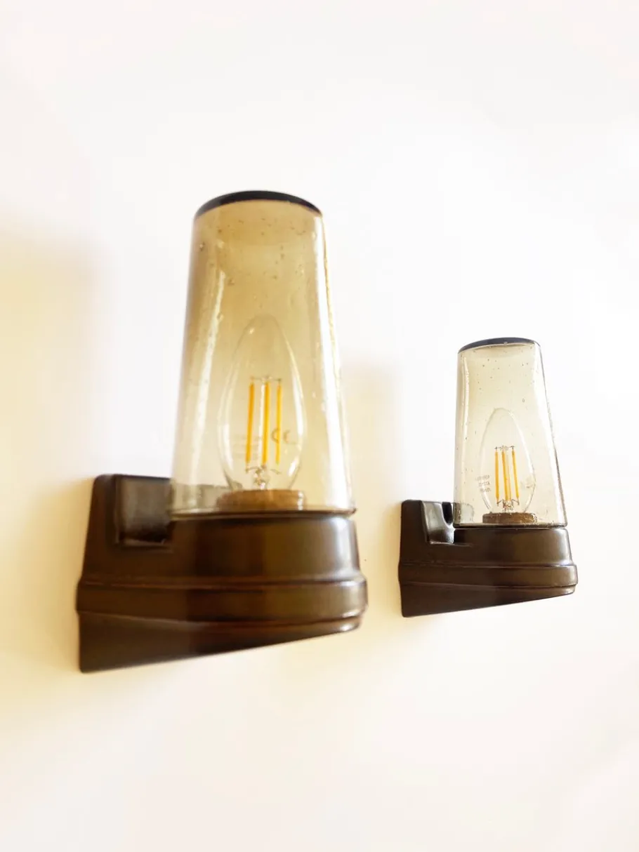 Online Pamono Brown Ceramic and Glass Sconces by Ifö, 1960s, Set of 2