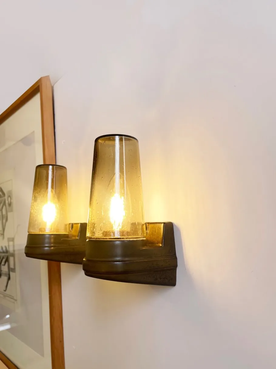 Online Pamono Brown Ceramic and Glass Sconces by Ifö, 1960s, Set of 2