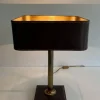 Pamono Brown Leather and Brass Desk Lamp in the style of Jacques Adnet