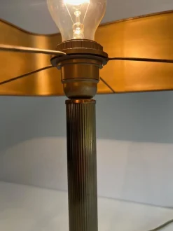 Pamono Brown Leather and Brass Desk Lamp in the style of Jacques Adnet