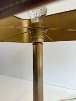 Pamono Brown Leather and Brass Desk Lamp in the style of Jacques Adnet