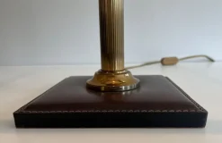 Pamono Brown Leather and Brass Desk Lamp in the style of Jacques Adnet