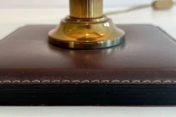 Pamono Brown Leather and Brass Desk Lamp in the style of Jacques Adnet