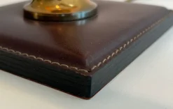 Pamono Brown Leather and Brass Desk Lamp in the style of Jacques Adnet