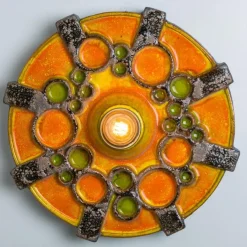 New Pamono Brown Orange and Green Ceramic Wall Lights, 1970, Set of 2