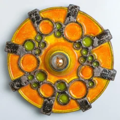 New Pamono Brown Orange and Green Ceramic Wall Lights, 1970, Set of 2