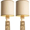 Online Pamono Brown-Beige Ceramic Floor or Table Lamps with Lampshades attributed to R. Houben, 1960s, Set of 2