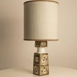 Online Pamono Brown-Beige Ceramic Floor or Table Lamps with Lampshades attributed to R. Houben, 1960s, Set of 2