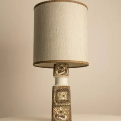Online Pamono Brown-Beige Ceramic Floor or Table Lamps with Lampshades attributed to R. Houben, 1960s, Set of 2