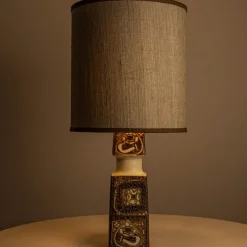 Online Pamono Brown-Beige Ceramic Floor or Table Lamps with Lampshades attributed to R. Houben, 1960s, Set of 2