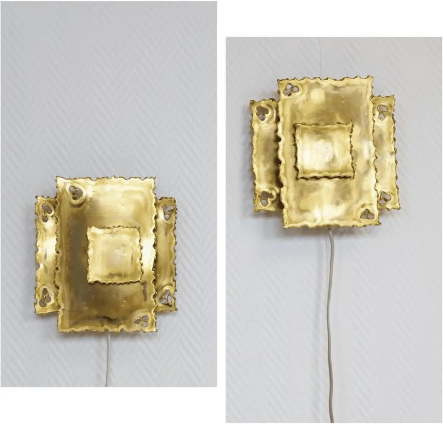 New Pamono Brutalist Brass Wall Sconces by Holm Sørensen, Set of 2