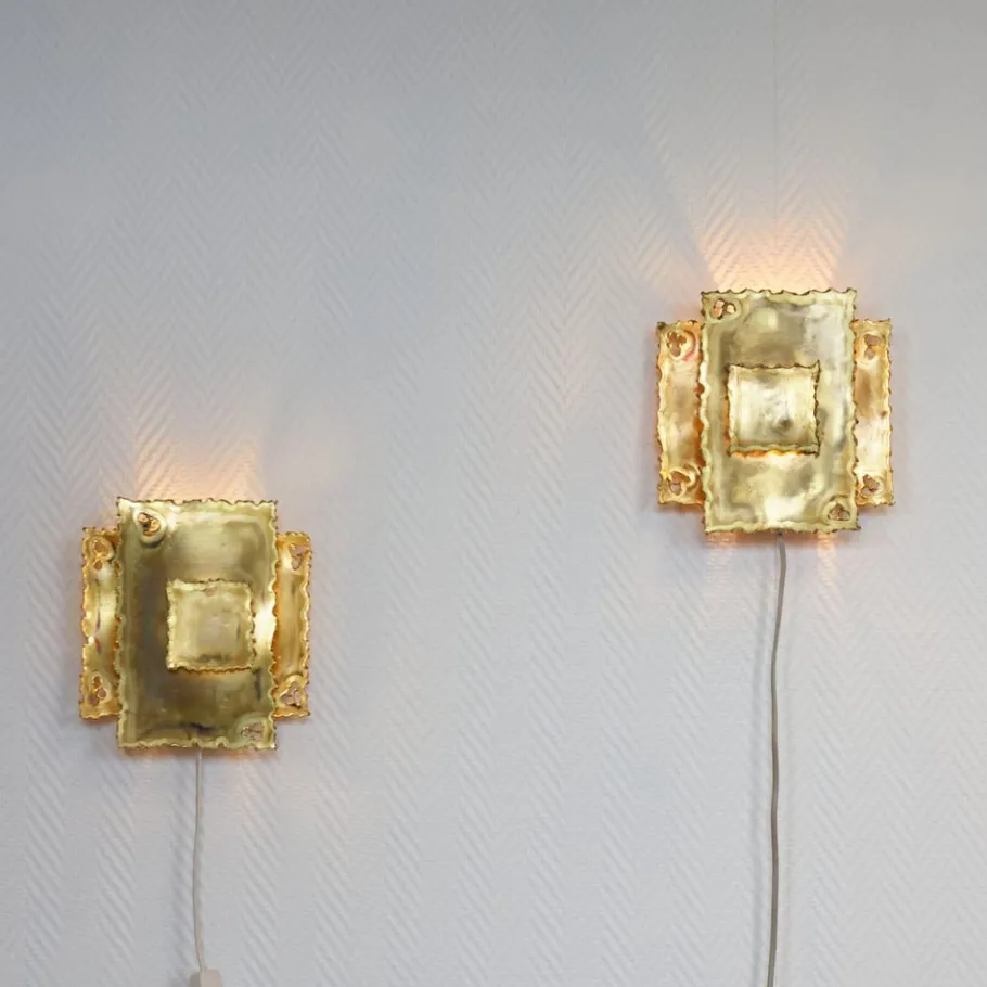New Pamono Brutalist Brass Wall Sconces by Holm Sørensen, Set of 2