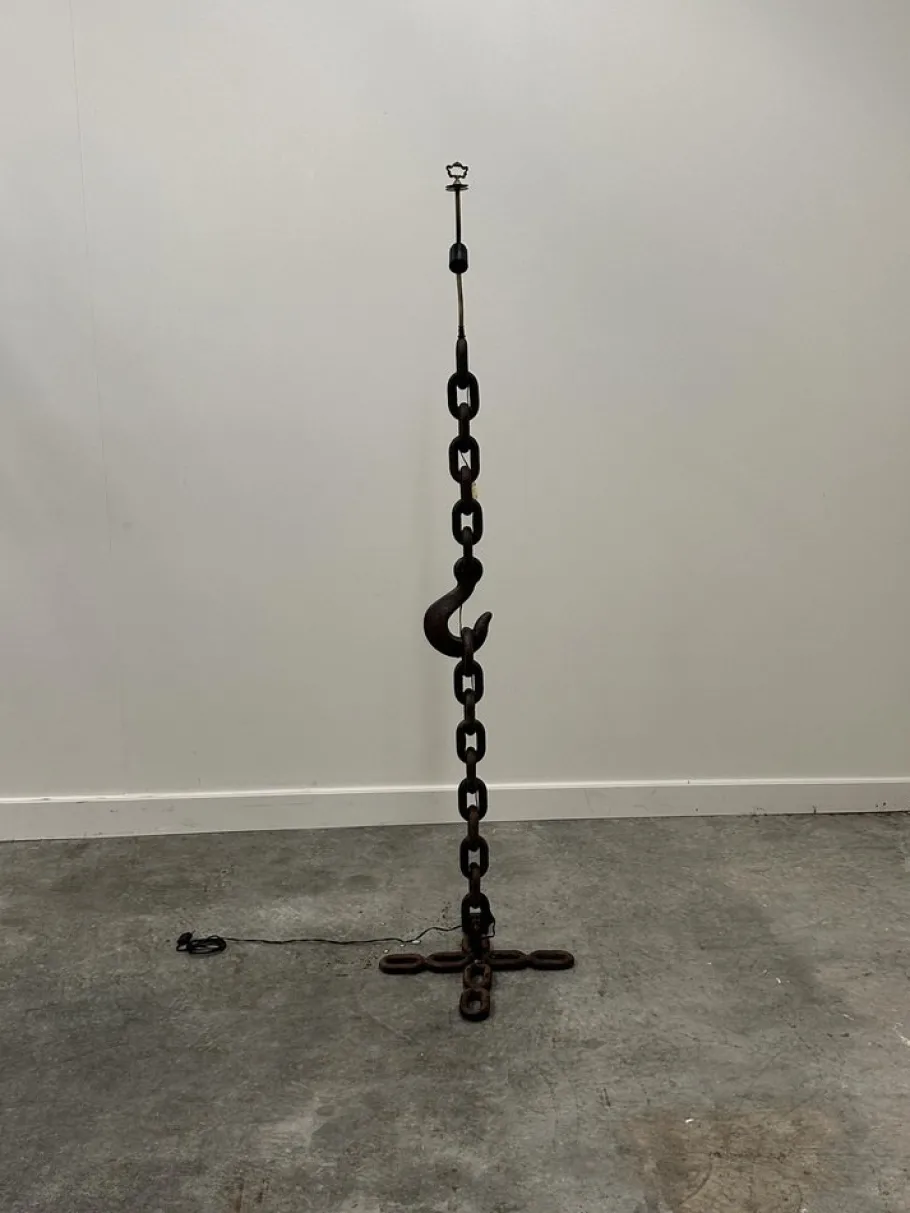 Discount Pamono Brutalist Cast Iron & Marine Chain Links Floor Lamp, France, 1960s