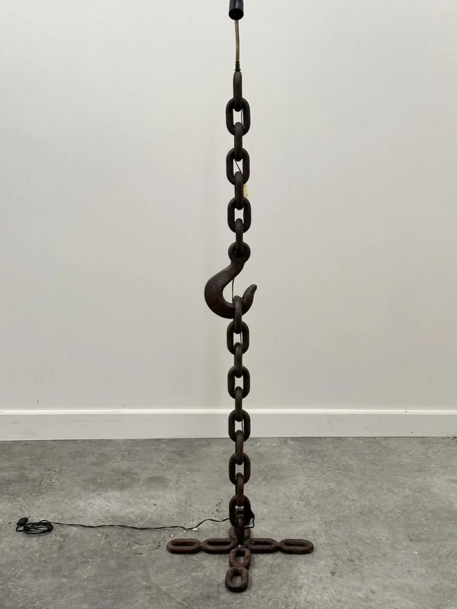 Discount Pamono Brutalist Cast Iron & Marine Chain Links Floor Lamp, France, 1960s