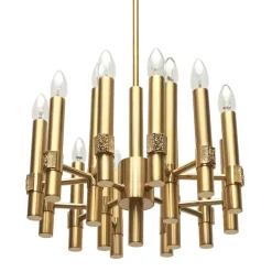 Clearance Pamono Brutalist Chandelier in Brass with 16 Arms by Angelo Brotto for Esperia, Italy, 1960s