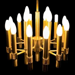 Clearance Pamono Brutalist Chandelier in Brass with 16 Arms by Angelo Brotto for Esperia, Italy, 1960s