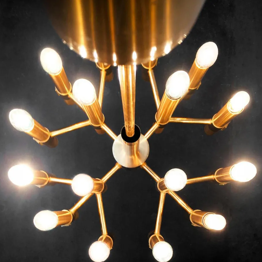 Clearance Pamono Brutalist Chandelier in Brass with 16 Arms by Angelo Brotto for Esperia, Italy, 1960s