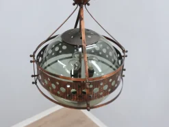 Online Pamono Brutalist Copper and Blown Glass Green Bottle Pendant Lamps, 1970s, Set of 2