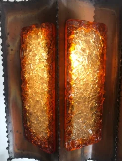 Clearance Pamono Brutalist Hanging Lantern in Copper and Cackle Glass by Accolay of France, 1969