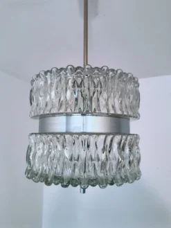 Clearance Pamono Brutalist Ice Glass Pendant Light from Kaiser-Leuchten, Germany, 1970s