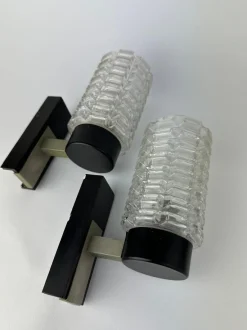 New Pamono Brutalist Ice Glass Wall Lamps, 1970s, Set of 2