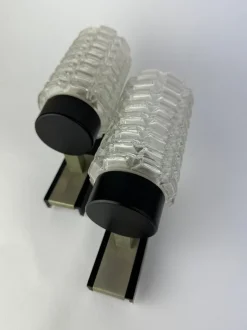 New Pamono Brutalist Ice Glass Wall Lamps, 1970s, Set of 2