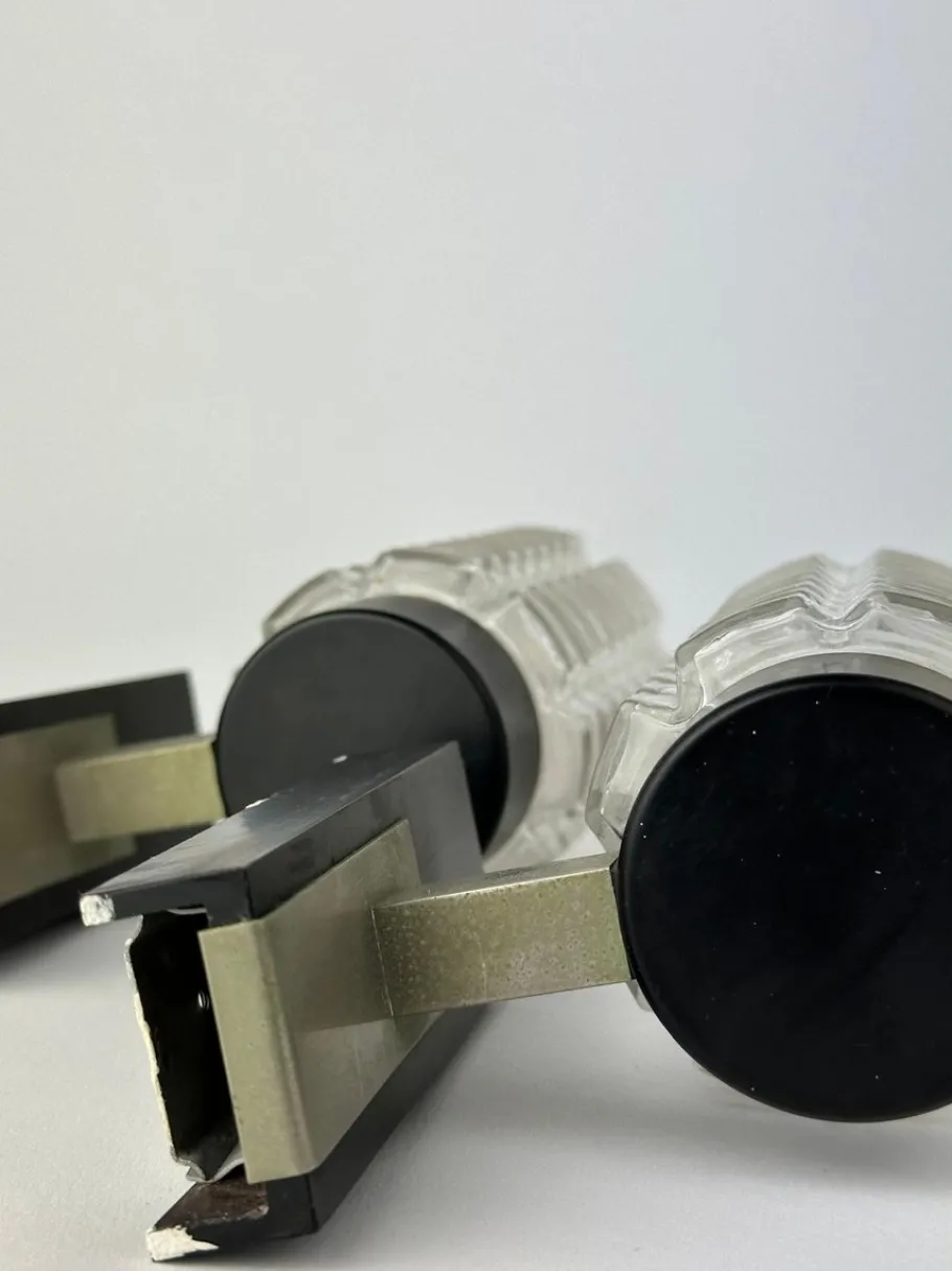 New Pamono Brutalist Ice Glass Wall Lamps, 1970s, Set of 2