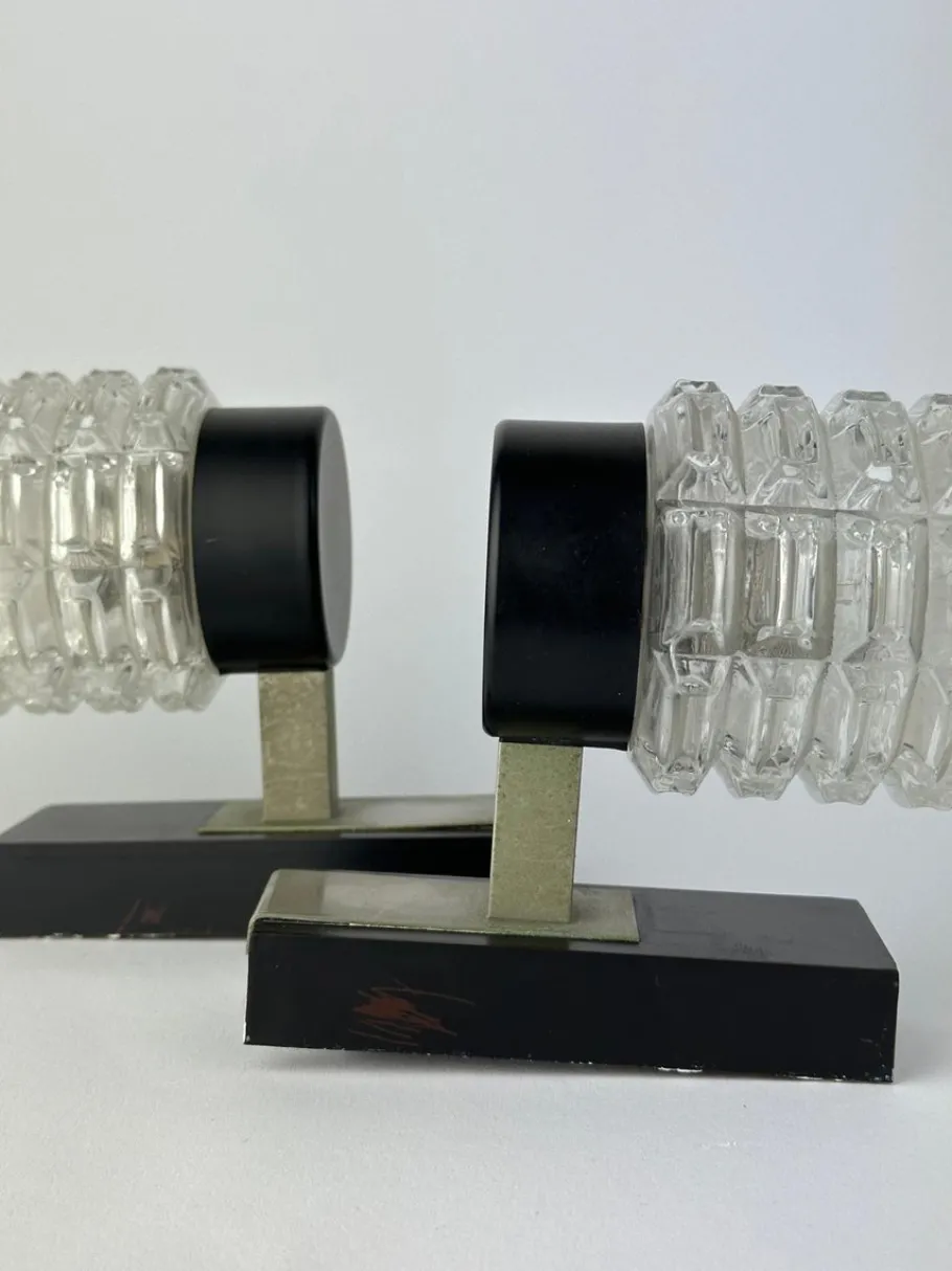 New Pamono Brutalist Ice Glass Wall Lamps, 1970s, Set of 2