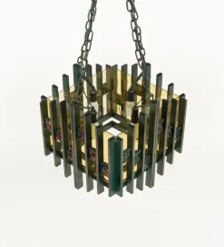 Online Pamono Brutalist Iron and Art Glass Chandelier attributed to Biancardi & Jordan, Italy, 1970s