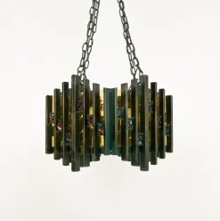 Online Pamono Brutalist Iron and Art Glass Chandelier attributed to Biancardi & Jordan, Italy, 1970s