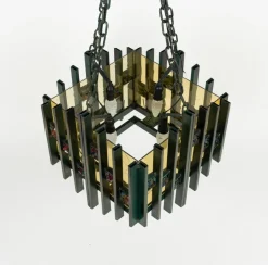 Online Pamono Brutalist Iron and Art Glass Chandelier attributed to Biancardi & Jordan, Italy, 1970s