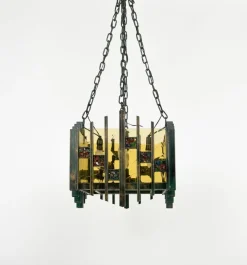 Online Pamono Brutalist Iron and Art Glass Chandelier attributed to Biancardi & Jordan, Italy, 1970s