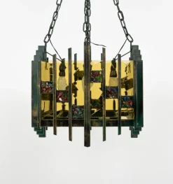 Online Pamono Brutalist Iron and Art Glass Chandelier attributed to Biancardi & Jordan, Italy, 1970s