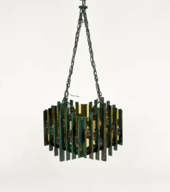 Online Pamono Brutalist Iron and Art Glass Chandelier attributed to Biancardi & Jordan, Italy, 1970s