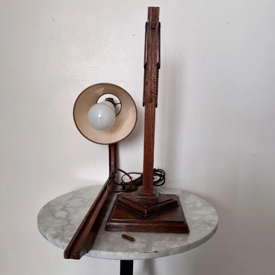 New Pamono Brutalist Lamp with Adjustable Wooden System and Shade, 1950