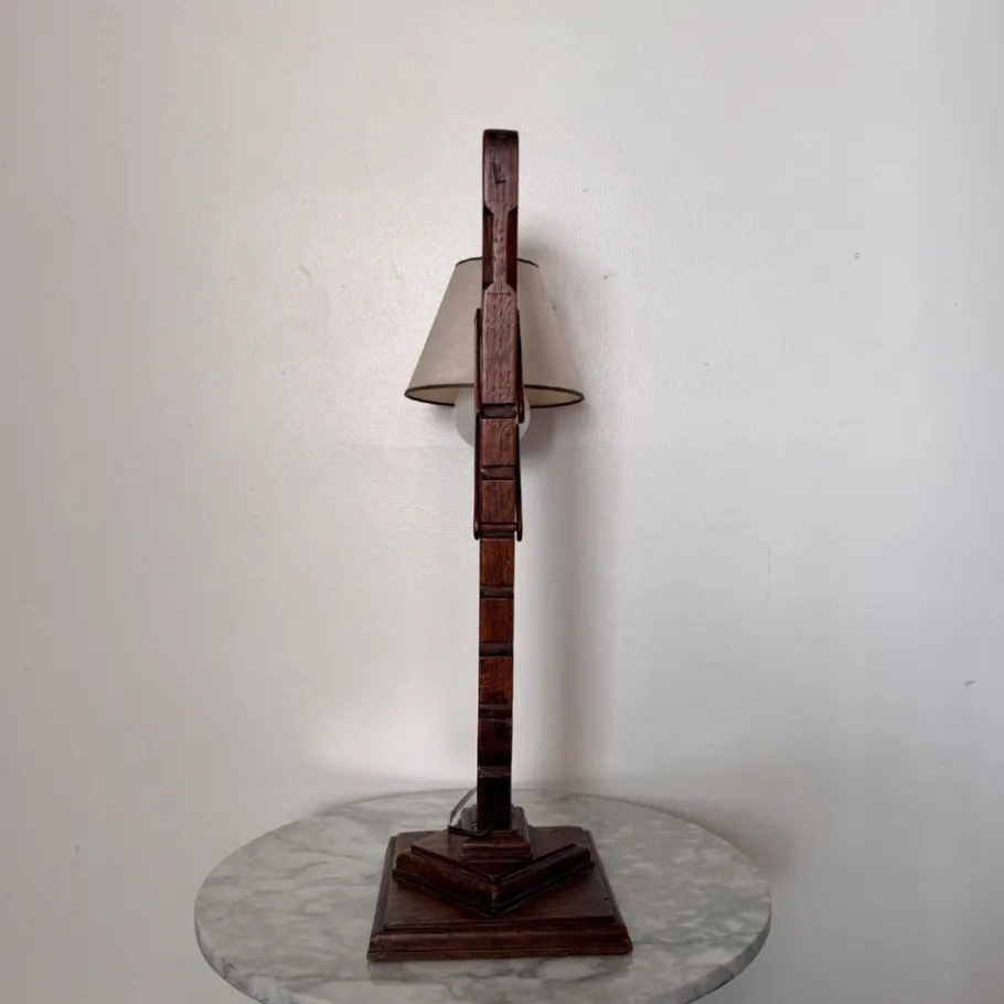 New Pamono Brutalist Lamp with Adjustable Wooden System and Shade, 1950