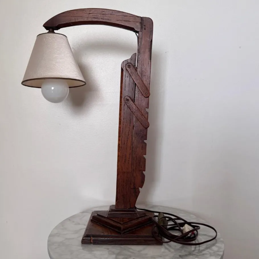 New Pamono Brutalist Lamp with Adjustable Wooden System and Shade, 1950