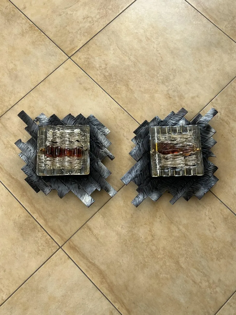 Hot Pamono Brutalist Murano Glass Wall Lamps by Albano Poli for Poli Arte, 1970s, Set of 2