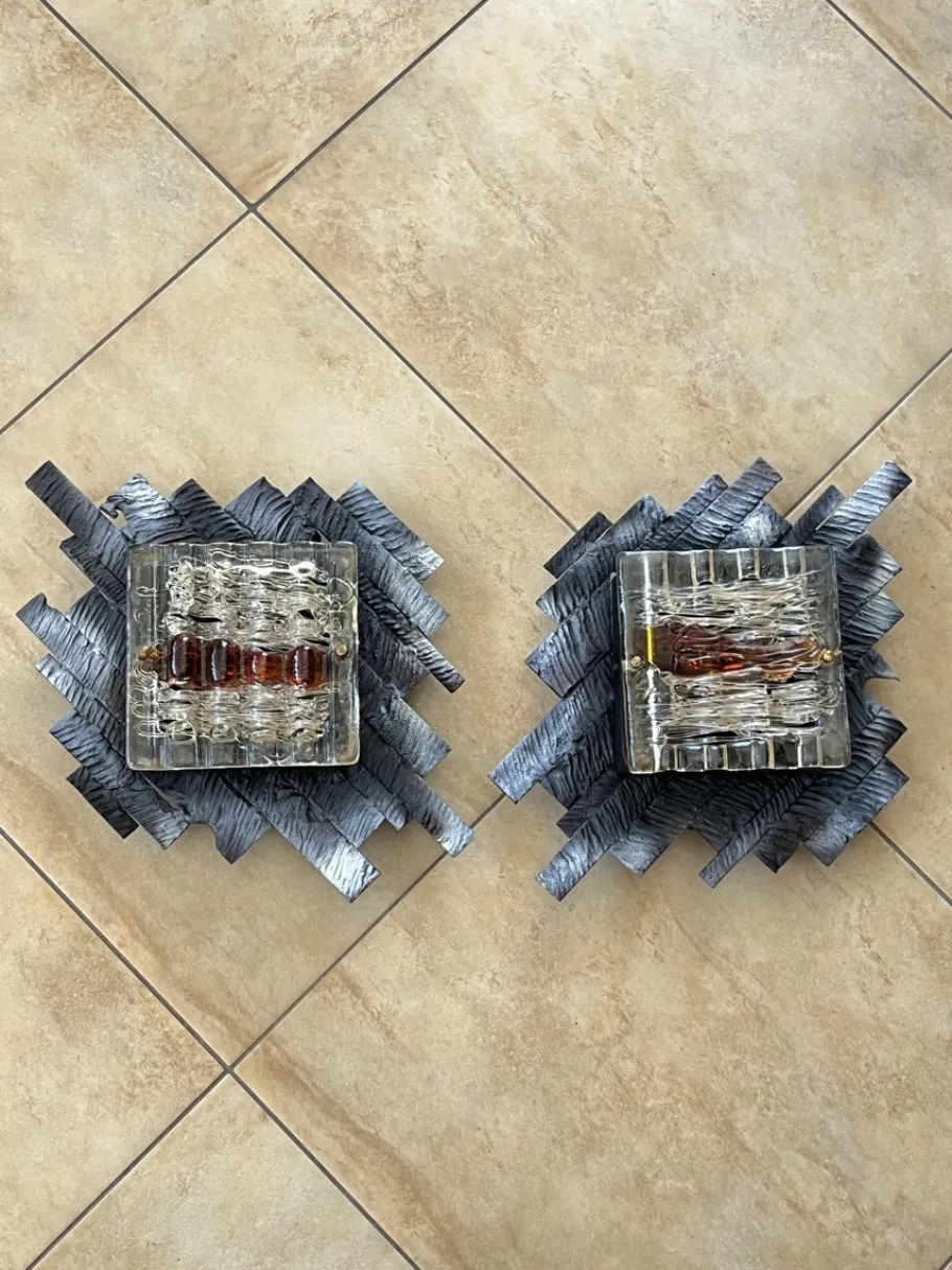 Hot Pamono Brutalist Murano Glass Wall Lamps by Albano Poli for Poli Arte, 1970s, Set of 2