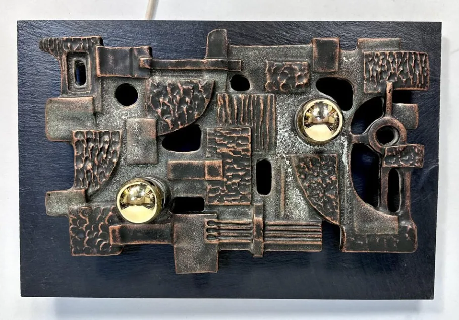 New Pamono Brutalist Relief Ceramic & Slate Stone Wall Lamp from Brakelmann & Becker, Germany, 1960s