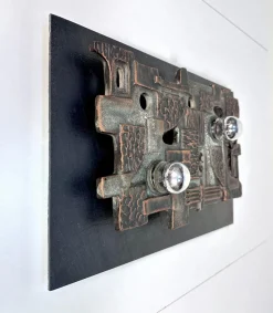 New Pamono Brutalist Relief Ceramic & Slate Stone Wall Lamp from Brakelmann & Becker, Germany, 1960s