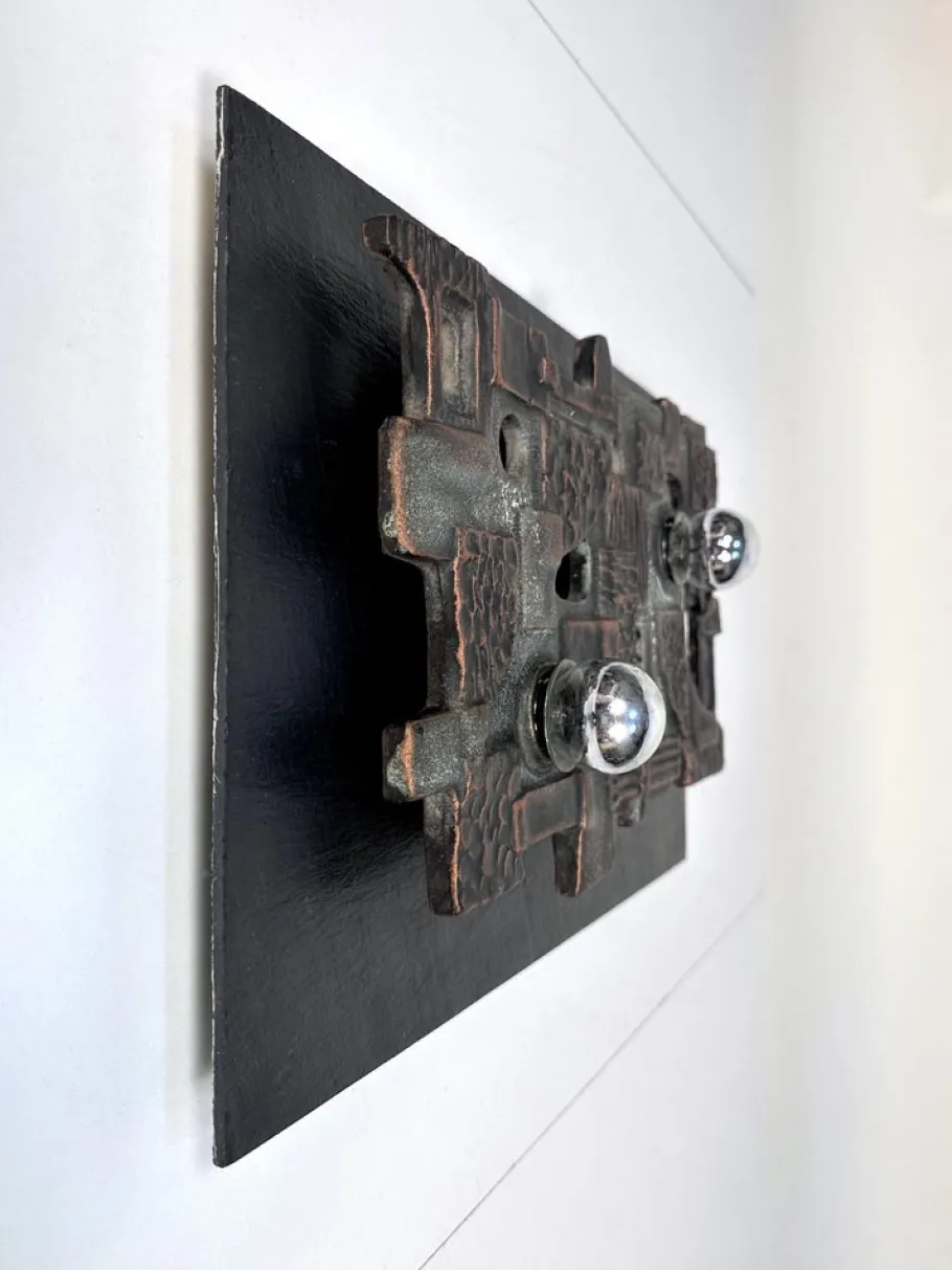 New Pamono Brutalist Relief Ceramic & Slate Stone Wall Lamp from Brakelmann & Becker, Germany, 1960s