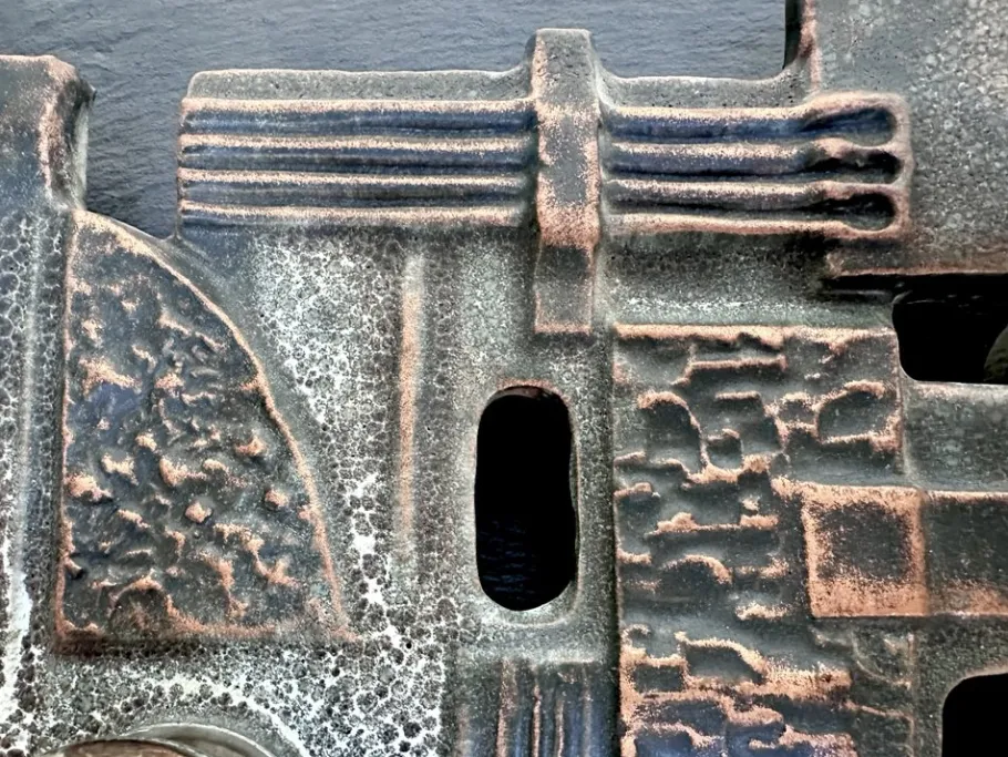 New Pamono Brutalist Relief Ceramic & Slate Stone Wall Lamp from Brakelmann & Becker, Germany, 1960s