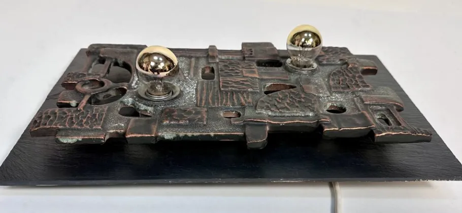 New Pamono Brutalist Relief Ceramic & Slate Stone Wall Lamp from Brakelmann & Becker, Germany, 1960s