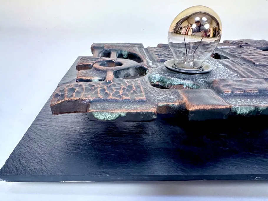 New Pamono Brutalist Relief Ceramic & Slate Stone Wall Lamp from Brakelmann & Becker, Germany, 1960s