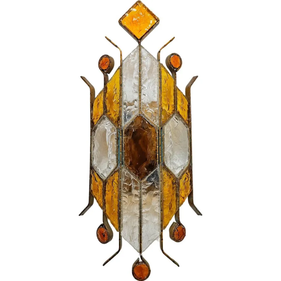 New Pamono Brutalist Sconce in Hammered Glass attributed to Biancardi and Jordan Arte, Italy, 1970s