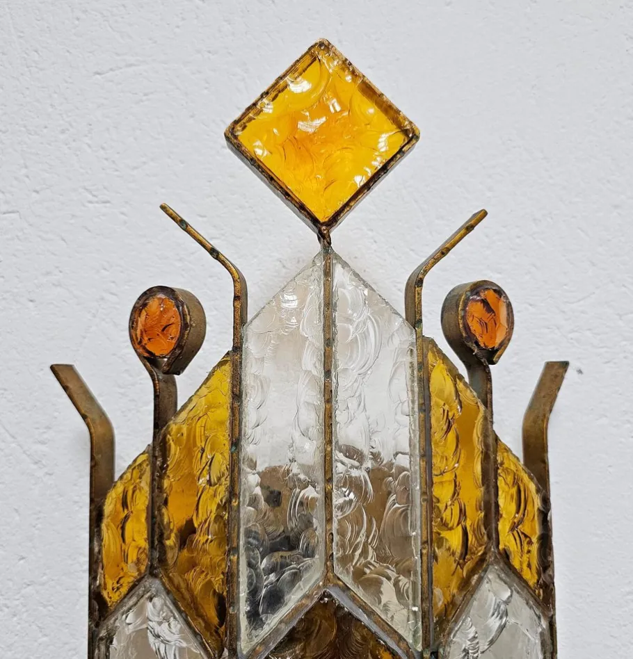 New Pamono Brutalist Sconce in Hammered Glass attributed to Biancardi and Jordan Arte, Italy, 1970s