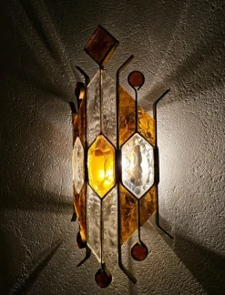 New Pamono Brutalist Sconce in Hammered Glass attributed to Biancardi and Jordan Arte, Italy, 1970s
