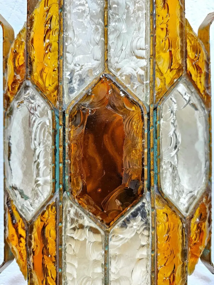 New Pamono Brutalist Sconce in Hammered Glass attributed to Biancardi and Jordan Arte, Italy, 1970s